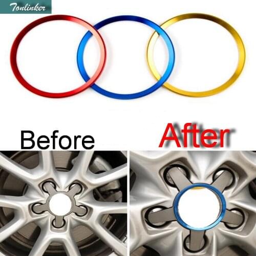 Tonlinker 4 PCS DIY Car styling New Aluminum Modified Wheel Cover Light Ring Cover Case stickers For AUDI A3 2014 Accessories
