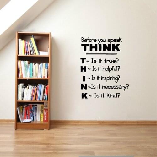 Inspirational Saying English character words Wall Sticker of "Think Before You Speak..." for lassroom Study Room Decor