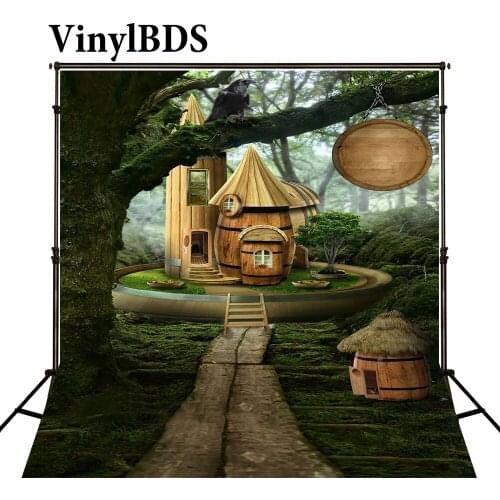 VinylBDS Baby Backdrop House Trees Photography Backdrops Newborn Green Grass Mooden Photography Studio Backgrounds