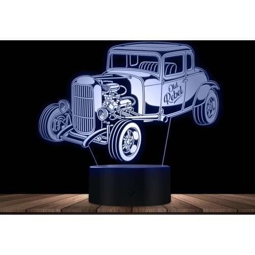 Vintage Car 3D Illusion Night Lamp Old Rebel Steam-aged Vehicle Retro Illuminated Acrylic LED Desk Light Color Changing Decor
