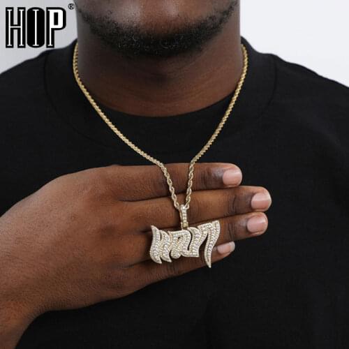 Hip Hop Wavy Bling Cubic Zirconia Stones Necklaces & Pendants For Men Rapper Jewelry With Solid Back