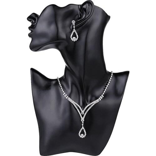 High Quality Silver Plated Dazzling Rhinestone Crystal Wedding Choker Necklace Earrings Sets Charm Bridal Jewelry Set