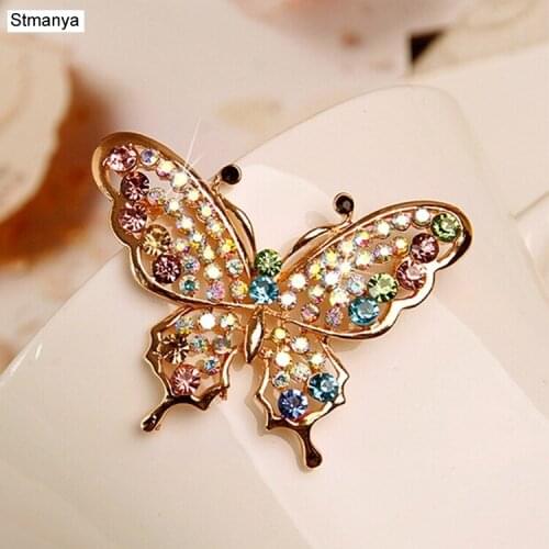 High Quality New Fashion Rhinestone Brooch Pins Butterfly Brooches For Women Gold color Dress Wedding Bridal Brooch Jewelry 1052