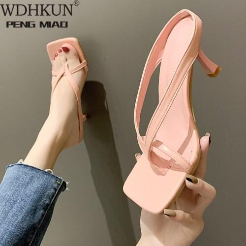 2021 New Slipper High Heels Shoes Fall Best Street Look Females Square Head Open Toe Clip-On Strappy Sandals Women