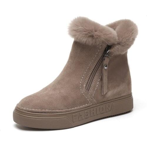 Womens Winter Ankle Boots Female Zipper Flock Platform Snow Boot Ladies Plush Sneakers Casual Flat Shoes Woman Footwear NW4123