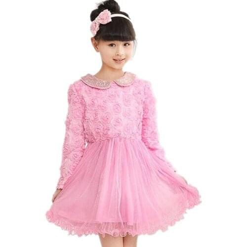Girls Long Sleeve lace princess Party Pageant Rose flower Dresses SZ :3-6Y YF053