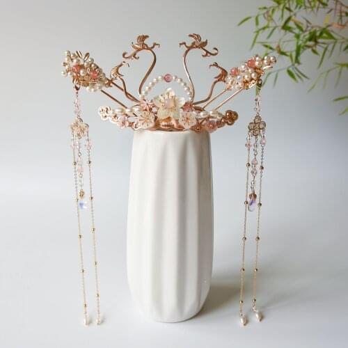 Women Girls Hanfu Dress Jewelry Tassel Step Shake Flower Chinese Hairpins Hair Combs Earring Hair Fork Headpieces