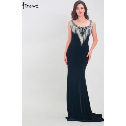 Finove Formal Prom Dress 2020 Long New Elegant Tassles Beading Scoop Neck Line Vintage Gown In Women'Dresses Vestido de fiesta