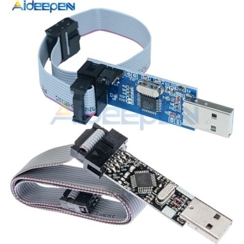 1Set USBASP USBISP AVR Programmer USB ISP USB ASP ATMEGA8 ATMEGA128 ATtiny/CAN/PWM 10Pin Wire Module Support Win7 64 Blue/Black
