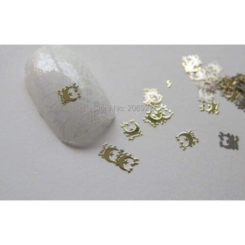 MS135-2 100pcs Gold Cute Moon and Stars Metal Sticker Nail Art Metal Sticker Nail Art Decoration Non-adhesive Sticker