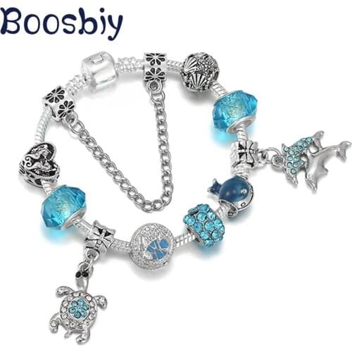 2021 Ocean Style Charm Bracelet For Women With Dolphin & Tortoise Charm Pendants DIY Fashion Brand Summer Design Jewelry Gift