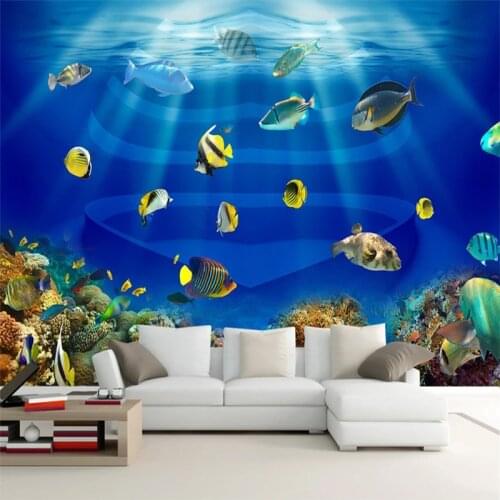 3D Wallpaper Marine world tropical Fish Photo Wall Murals For Kids Room Bedroom Home Decor Background Wall Cloth 3 D Wall Paper
