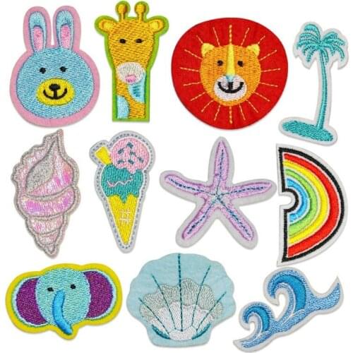 50pcs/lot Shell Starfish Elephant Embroidery Patches Letters Clothing Decoration Accessories Diy Iron Heat Transfer Applique