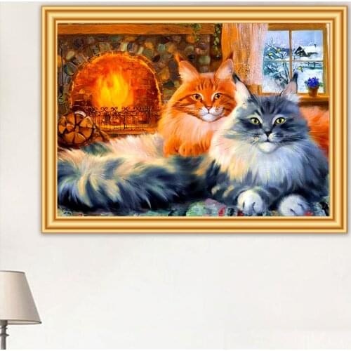 5D Diamond Painting Cat DIY Cross Stitch Full Square Round Diamond Embroidery Animals Mosaic Picture of Rhinestones Decor Gift