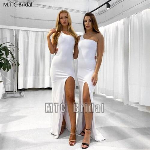 White Mermaid One Shoulder Prom Dresses High Slit Floor Length Plus Size Wedding Party Gowns Long Formal Dress For Women