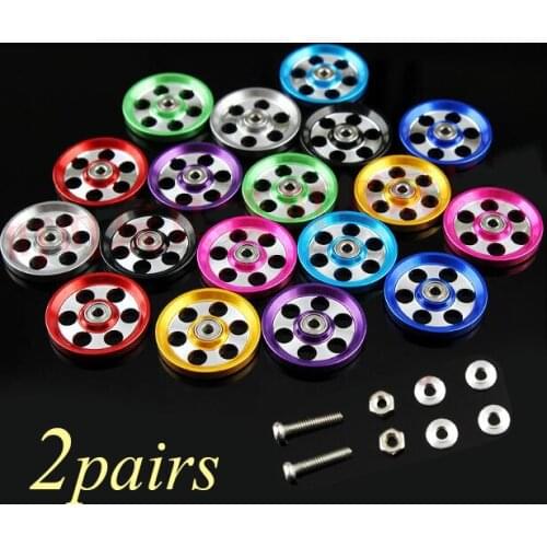 Free Shipping 2 Pairs Lightweight 19mm Aluminum Ball-Race Rollers (Ringless) Guide Roller For Tamiya Mini 4WD Racing Car