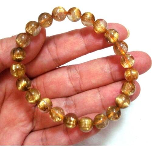 Free Shipping Natural Golden Rutilated Quartz 8mm Round Beads Bracelet Women Jewelry Accessories Weddings Parties Gift