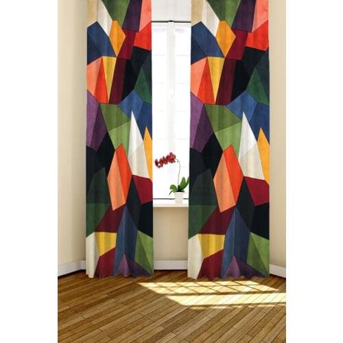 Besthome 70x260 cm'dir. KENARLARI ULTRASONİK LAZER KESİMLİDİR Renkli Geometrik Fon Perde
