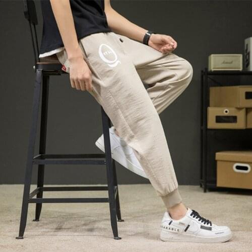 Ice silk casual pants mens summer thin Korean version breathable loose sports corset trend versatile Capris