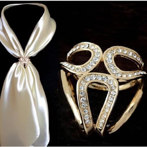 One piece fashion dull silver/gold color alloy womens scarf buckle rhinestone crystal holder silk scarf buckle xyh001