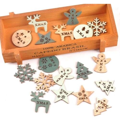 DIY Wood Chip Christmas Tree Hanging Ornaments Pendant Kids Gifts Snowflake Tree Xmas Ornaments Decorations mt2537