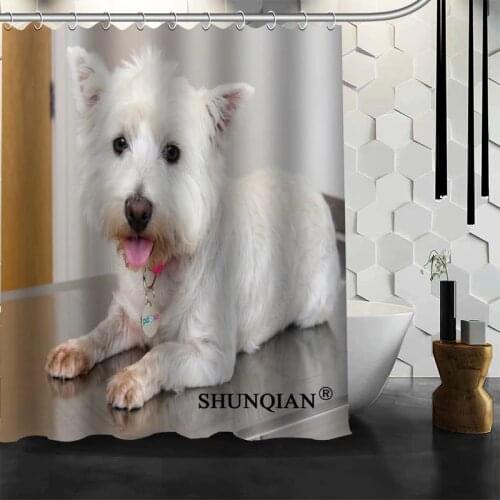 Shunqian Westie Shower Curtain 3D Printing 12 Hooks For The Bathroom High Quality Polyester Fabric Bath Curtain