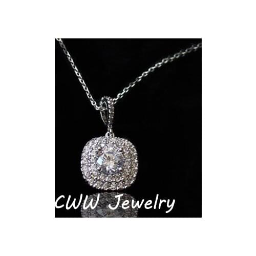 CWWZircons Elegant Green Pink Blue Yellow Round Cubic Zirconia Crystal Necklaces & Pendants For Lovers CP012