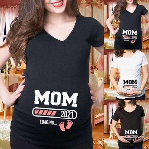 Mom Dad Loading Printed Pregnant T Shirt Summer V Neck Short Sleeve Maternity Wear Couple Outfit