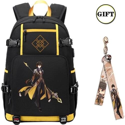 Genshin Impact Cosplay Props Rock King Zhongli Luminous Travel Backpack Anime Project Fashion Satchel Student Bag Halloween Gift