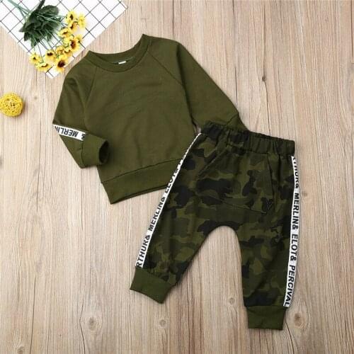 Brand New 2PCS Newborn Toddler Infant Kid Baby Boy Girl Clothes Camo Hoodie T-shirt Top+Pants Striped Outfit Set