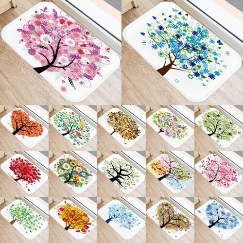 Colorful Tree Pattern Kitchen Entrance 40*60cm Door Mat Coral Velvet Carpet Doormat Indoor Floor Mats Anti-Slip Rug 48057