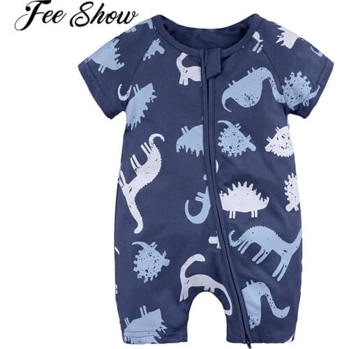 Summer Newborn Unisex Cartoon Clothes Baby Short Sleeve Zipper Rompers Boys Girls Pajamas Cotton Soft Jumpsuit Costume Body suit