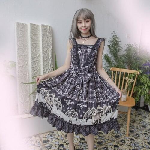 Kawaii Lolita dress Blue black soft sister vestido lolita print suspender skirt dress new Japanese sweet princess dress