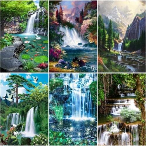 CHENISTORY Frame Diy Paint By Numbers Kits Acrylic Wall Art Home Decors Waterfall Modern Coloring By Numbers For Diy Gift 60x75c