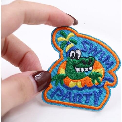 Lovely Crocodile Swimming Party Badge Applique for Clothes Pacthes Embroidery Cloth Patch Back Rubber Children Clothes Decor