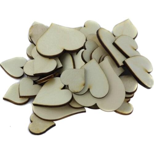 New 50Pcs Mixed Size Wooden Hearts/Flower Embellishments for Craft Diy Wedding Party Favor Decor Gift Tags Scrapbooking Supplies