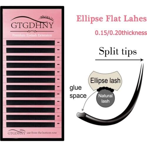 New Matte Flat Eyelash Extensions Individual Mink 0.15 0.20 Softer Ellipse Flat Lash Split Tips Ligher Volume Eyelashes