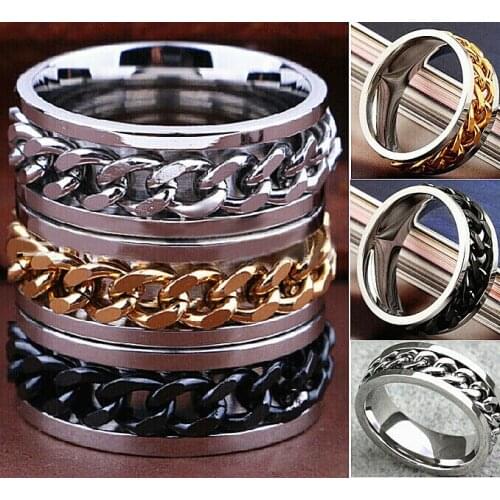 Wholesale 30pcs Silver/Gold/Black Stainless Steel Spinner Chain Mens Rings MixMax