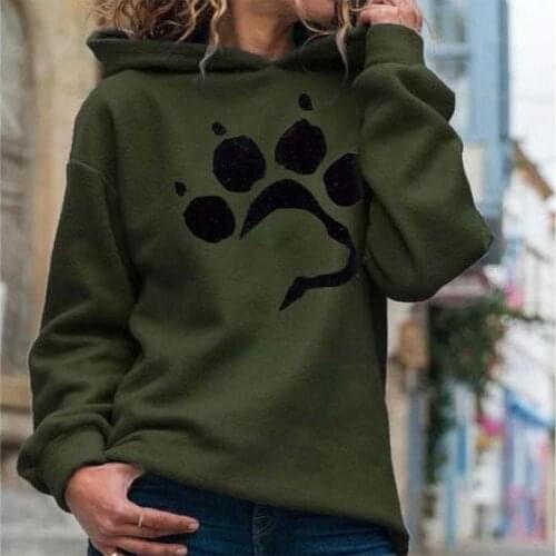 2021 Autumn Winter Women Casual Dog Paw Print Hoodie Long Sleeve Pullover Hooded Sweatshirt Harajuku Ullzang Female Streetwear