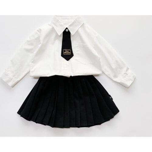 Jargazol Fall Kids Clothes Little Girls School Uniform Letter Embroidery Long Sleeve Blouse&skirt Fashion Kids Clothing Set