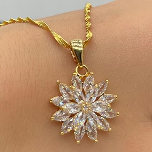 Flash Cubic Zircon Snowflake Pendant Necklace Clavicle Chain White Gold Color Necklaces For Women Collier Femme Collar Choker