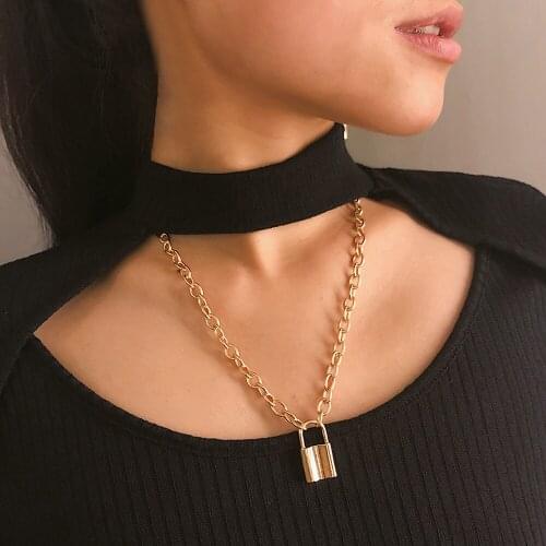 Punk Lock Pendant Necklace Choker For Women Gold Color Hollow Chain Personality Female Neck Jewelry Gothic Neck Decoration
