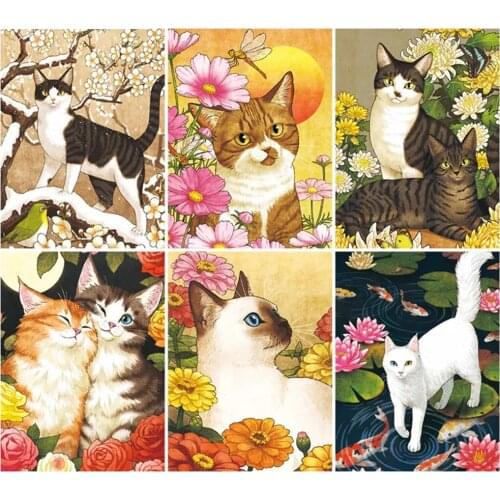 Full Diamond 5D DIY Diamond Painting "Cat Flower Cartoon" Diamond Embroidery Rhinestone Mosaic Art Picture Home Decoration Gift