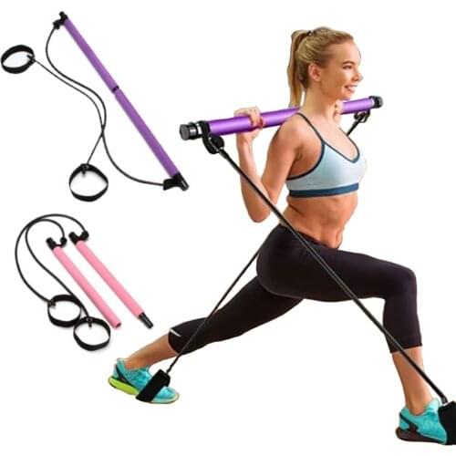 Portable Yoga Pilates Stick With Resistance Band Gym Workout Training Stick Fitness Stretching Sport Muscle Toning Bar Yoga Rope