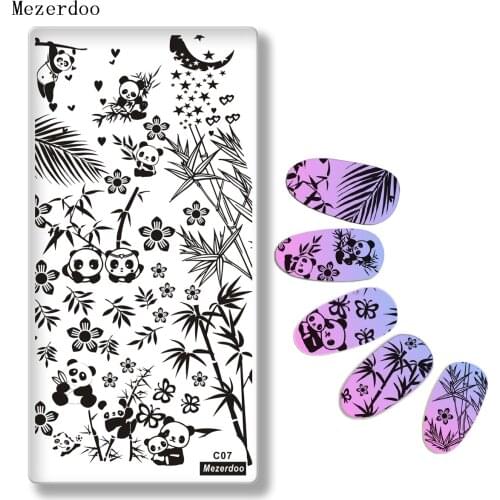 1 Pcs Rectangle Nail Stamping Plate Cute Panda Bamboo Manicure Nail Art Image Plate Stamp Template Nail Stencils Mezerdoo C07