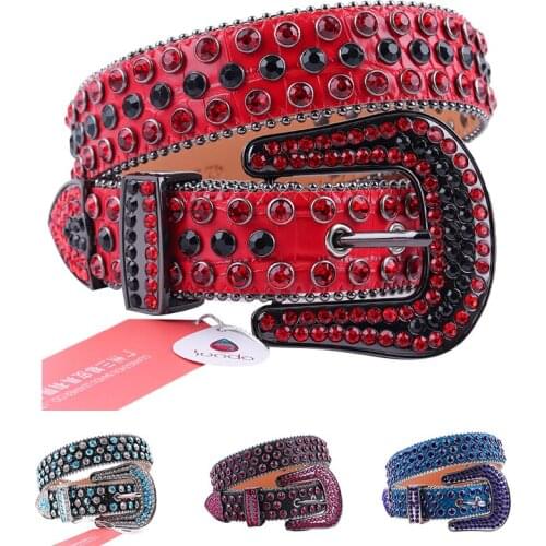 Red Punk Belt Cowgirl Y2k Belt Male Cowboy Bling Crystal Pin Buckle Luxury Designer Belts For Men Western Rhinestone Belt Cintos