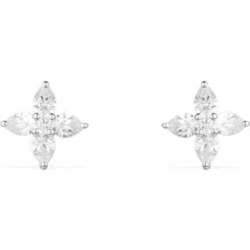 SLJELY High Quality 925 Sterling Silver CZ Star Stud Earrings Zircon Four Leaf Flower Earrings Women Fine Fashion Jewelry