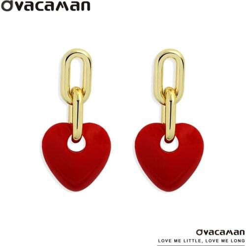 Dvacaman New Design Red Heart Shaped Drop Chain Earrings for Women Trendy Double Layer Chain Irregular Earrings Jewelry Brincos