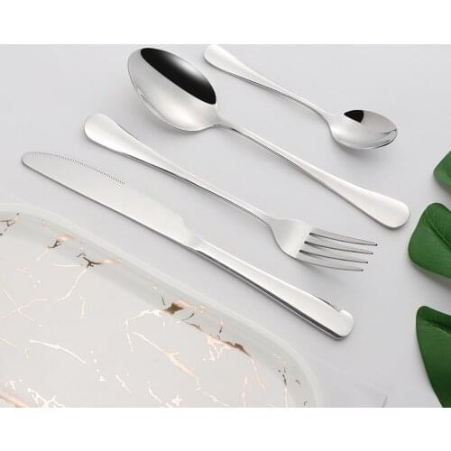 4Pcs Silver Glossy Stainless Steel Cutlery Tableware Dinnerware Flatware Set Forks Knives Spoons Set Party Wedding Silverware