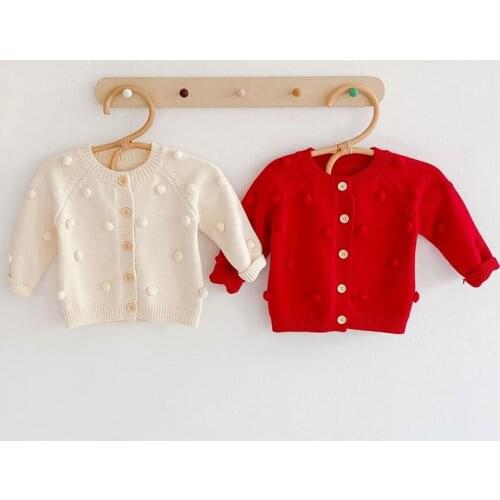 Baby Girls Sweater Pompom Design Knit Cardigans Spring Toddler Newborn Long Sleeve Knitted Jackets Coat Cotton Kids Tops